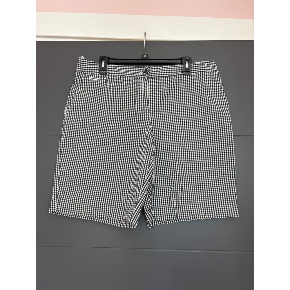 IZOD Ladies Gingham Shorts Black White Check Cotton Stretch Size 16 Preppy